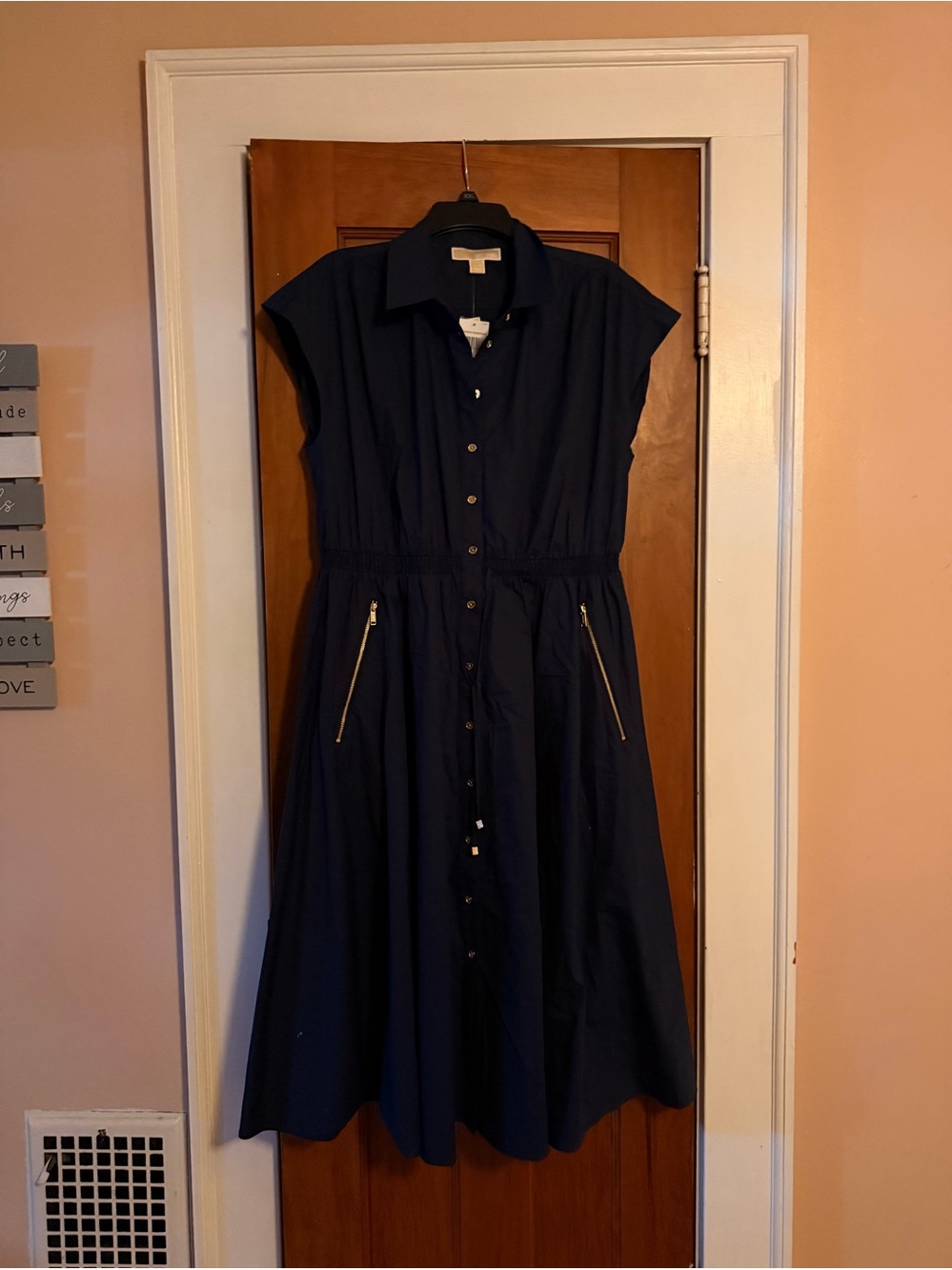 Michael Kors Navy Dress with Gold Zipper Details - Picture 2 of 9